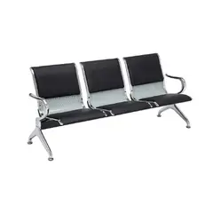OFIDEAS - Butaca De Espera Negro 3 Cuerpos-Tandem Aeropuerto Semi Tapiz