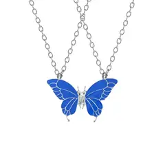 KARMY - Collar Hermanas Mariposa Azul Imantado Joya Acero Plateado