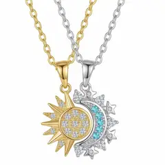 GENERICO - Collar Novios Pareja Enamorados Sol Luna Joya Regalo Acero