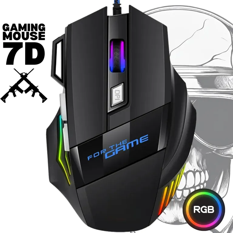 Mouse Gamer 7D RGB LED Ergonómico 7 Botones Alámbrico 1.4m USB 2.0