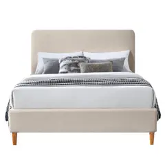 GENERICO - Cama Tapizada Lisa Curvo Marfil 1.5 Plz