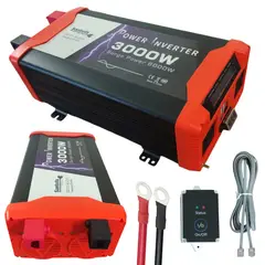 SANTOFA ELECTRONICS - Inversor de Corriente 12v A 220v 3000w 2 Usb 2 Sockets Onda Pura Lcd