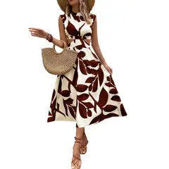 BLWOENS - Vestido casual de para mujeres - Marrón