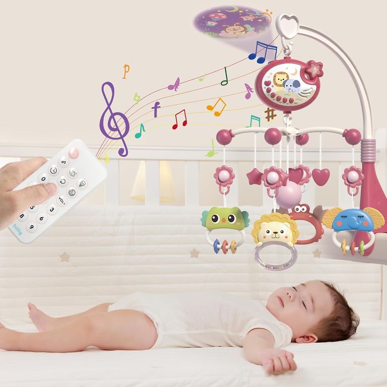 Móvil Giratorio Musical Rosado con Proyector para Bebé