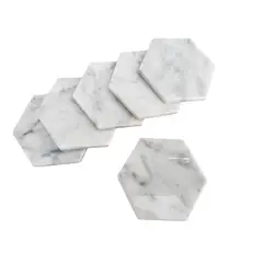 GENERICO - PACK DE 6 POSAVASOS HEXAGONALES DE MARMOL ITALIANO BLANCO CARRARA