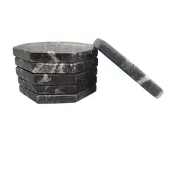 GENERICO - PACK DE 6 POSAVASOS OCTAGONALES DE MARMOL NEGRO MARQUINA DE ESPAÑA