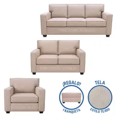 GENERICO - Juego De Sala Reims 3-2-1 Beige Claro + Banqueta de Regalo