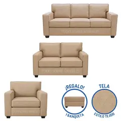 GENERICO - Juego De Sala Reims 3-2-1 Beige Oscuro + Banqueta de Regalo