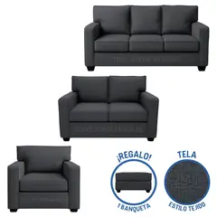 GENERICO - Juego De Sala Reims 3-2-1 Gris Oscuro + Banqueta de Regalo