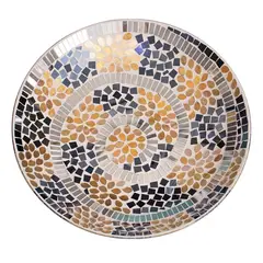 PANADECOR - Plato de Centro de Mesa Mosaico en Tonos Dorados y Plateados