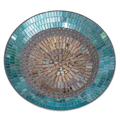 PANADECOR - Plato de Centro de Mesa Mosaico Gris Oscuro con Detalles en Azul y Plata