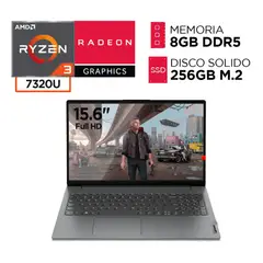 LENOVO - Laptop Amd Ryzen 3 7320U RAM 8GB DDR5 SSD 256GB Pantalla 15.6” FULL HD