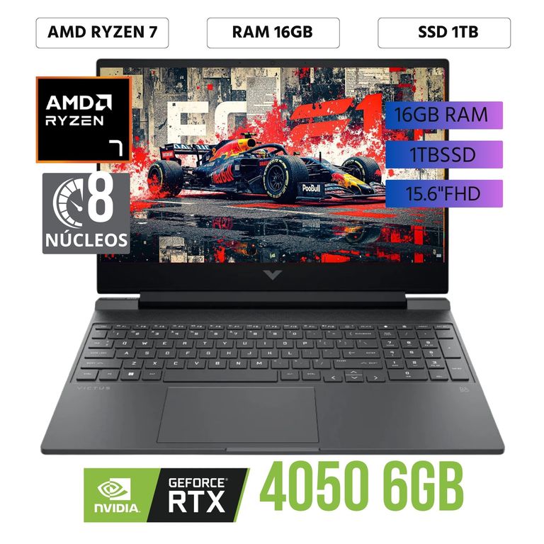 Laptop Victus Gaming 15-FB3013LA Ryzen 7 8845HS Ram 16GB SSD 1TB 15.6"FHD RTX 4050 6Gb FreeDos