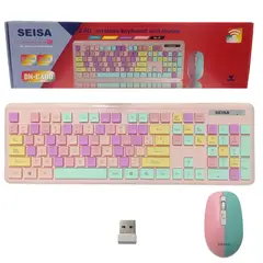 SEISA - Kit Teclado y Mouse Inalambrico para Pc y Laptop Rosado