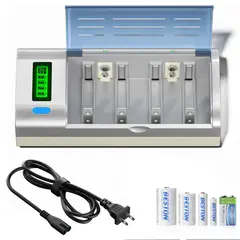 BESTON - Cargador de pilas baterías recargables AA AAA C D 9V pantalla LCD