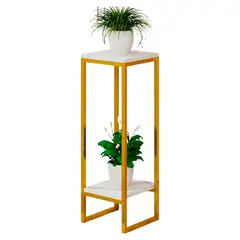 GENERICO - Mesa Auxiliar con Acabado de Mármol y Estructura Dorada