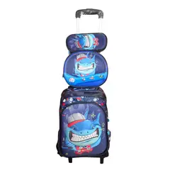 GENERICO - Set Mochila Lonchera Cartuchera Luces Ruedas Eva 3D Tiburon