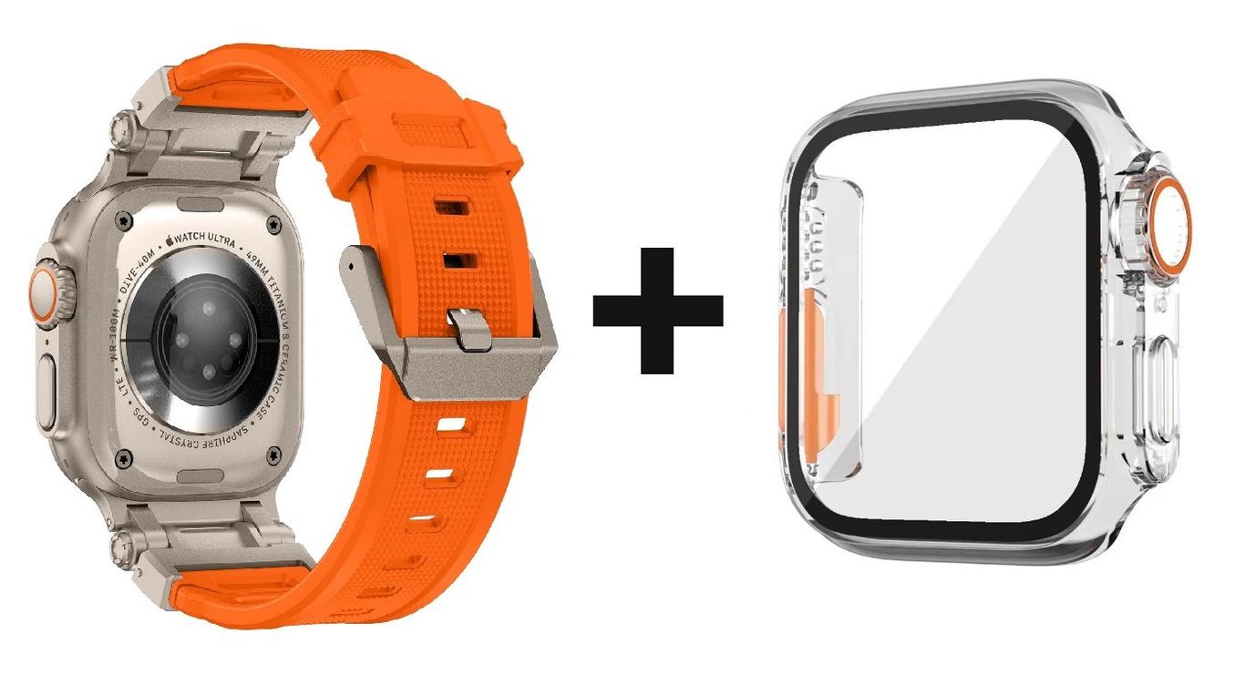 CORREA ACERO Y TPU RUGGED NARANJA + BUMPER PARA APPLE WATCH