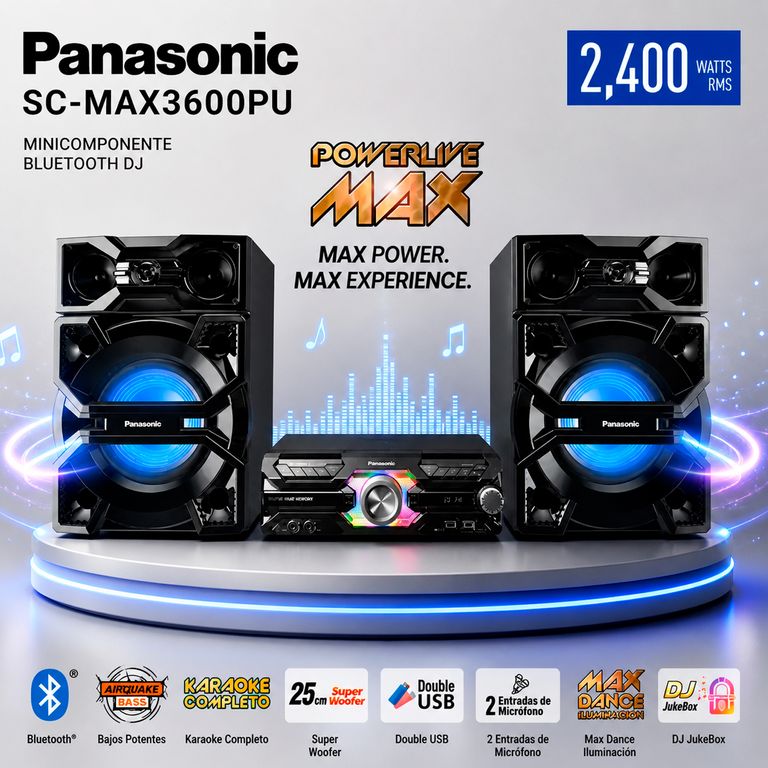 Minicomponente SC-MAX3600PU 2400 Watts Bluetooth DJ - Negro