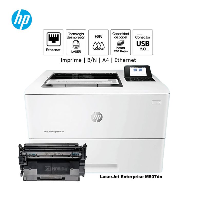 Impresora Monocromática LaserJet Enterprise M507dn LAN Red USB 20