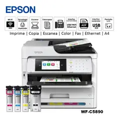 EPSON - Impresora Multifuncional WorkForce Pro WF-C5890 WiFi Red Fax ADF
