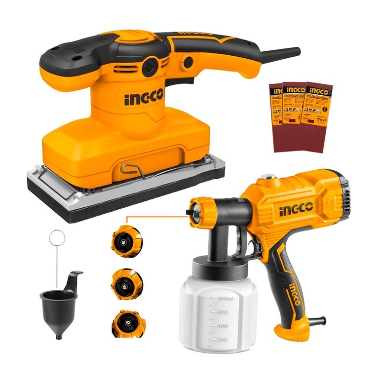 PISTOLA DE PINTAR 450W ELÉCTRICA + LIJADORA ORBITAL 320W