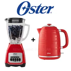 OSTER - Combo licuadora 2 vel rojo de 1.5 L+ hervidora rojo de 1.7 L