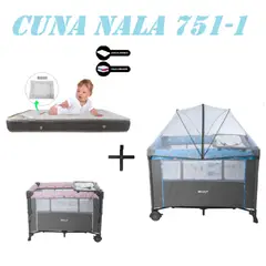 EBABY - Cuna Colecho Cambiador Nala Colchon Azul -Gris
