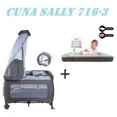 EBABY - Cuna Corral 716-3 Sally Colchon Gris-Gris