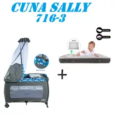 EBABY - Cuna Corral 716-3 Sally Colchon Azul -Gris