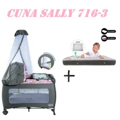 EBABY - Cuna Corral 716-3 Sally Colchon Rosa-Gris