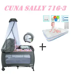 EBABY - Cuna Corral 716-3 Sally Colchon Rosa-Celeste