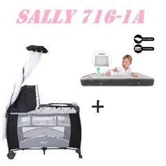 EBABY - Cuna Corral Sally 716-1A Colchon Rosa-Gris