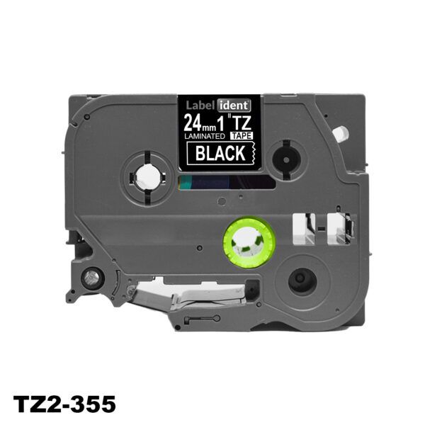 CINTA BROTHER COMPATIBLE Tz2-355 24MM TEXTO BLANCO SOBRE FONDO NEGRO