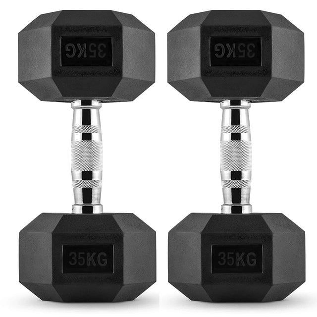 Par de Mancuernas Hexagonales de Caucho 30 KG