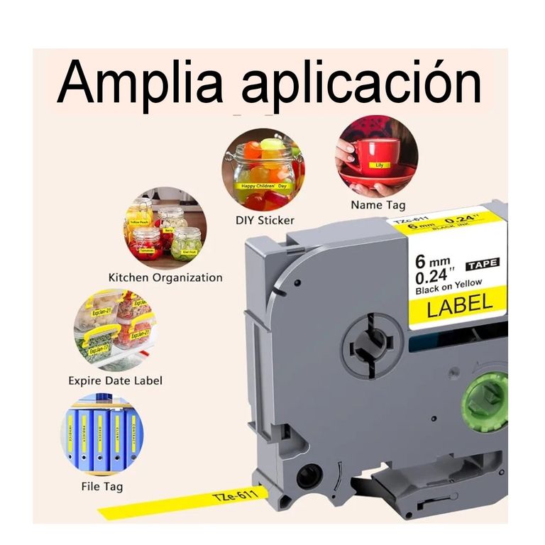 CINTA BROTHER COMPATIBLE Tz2-S611 6MM LETRA NEGRO SOBRE AMARILLO
