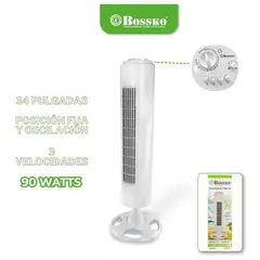 BOSSKO - Ventilador de Torre BK 8228VT de 34 pulgadas - BK-8228VT