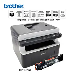 BROTHER - Impresora multifuncional Láser BN DCP-1617NW WIFI Red ADF USB