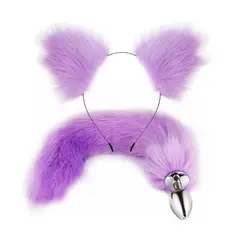 GENERICO - Pack gatita plug anal estilo cola-Morado