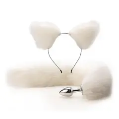 GENERICO - Pack gatita plug anal estilo cola-Blanco