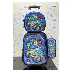 GENERICO - Set Mochila Lonchera Cartuchera Luces Ruedas Eva 3D Car