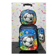 GENERICO - Set Mochila Lonchera Cartuchera Luces Ruedas Eva 3D Futbol