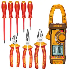 INGCO TOOLS - MULTIMETRO PINZA AMPERIMETRICA Alicates dieléctricos, 5 desarmadores