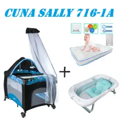 EBABY - Cuna Sally 716-1A Tina Azul Colchon Azul -celeste