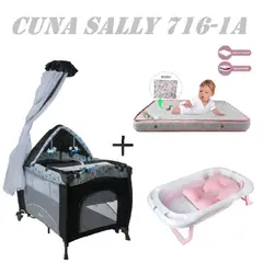 EBABY - Cuna Sally 716-1A Tina Rosa Colchon Gris-Rosa