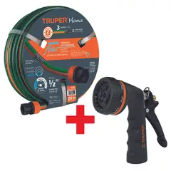 TRUPER - Kit Manguera 1/2" 20 Mts + Pistola Metalica Para Riego 8 Funciones