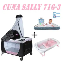 EBABY - Cuna 716-3 Sally Tina Rosa Colchon Rosa-Azul