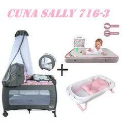 EBABY - Cuna 716-3 Sally Tina Rosa Colchon Rosa-Rosa