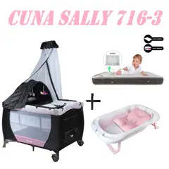 EBABY - Cuna 716-3 Sally Tina Rosa Colchon Rosa-Gris