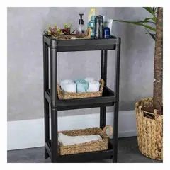 GENERICO - Estante Plegable de Plastico con 3 Niveles en Negro